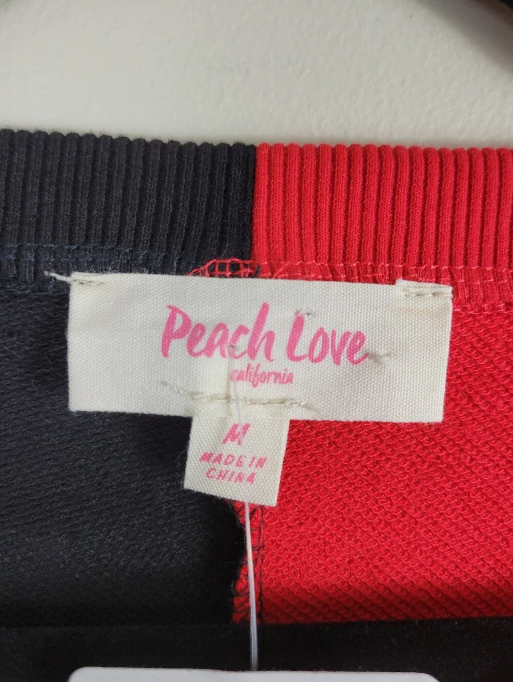 Peach Love Colorblock Red Black Puff Short Sleeve Football Helmet Mini Dress - Picture 10 of 11